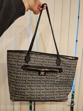 Juicy Couture Black Logo Monogram Tote with Gold Hardware